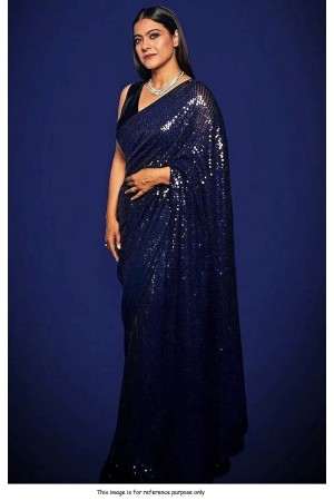 Bollywood Sabyasachi Inspired Kajol Navy blue sequins saree